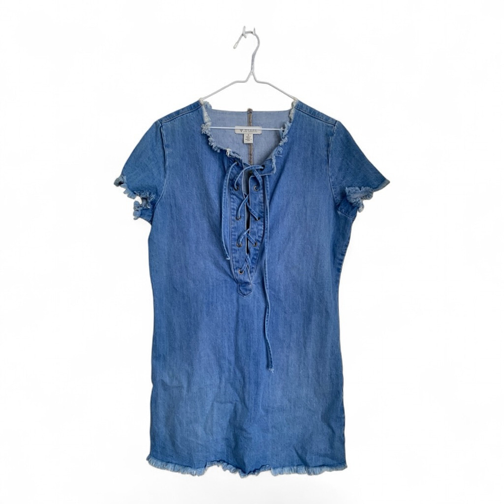 GUESS Blue Denim Lace Up Mini Dress Size 4 - Picture 2 of 4